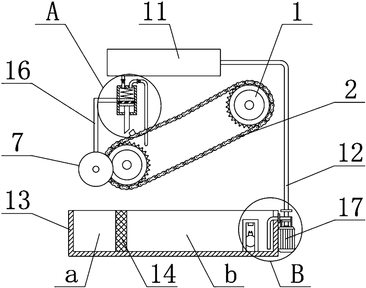 Automatic lubricating device for mechanical equipment chains