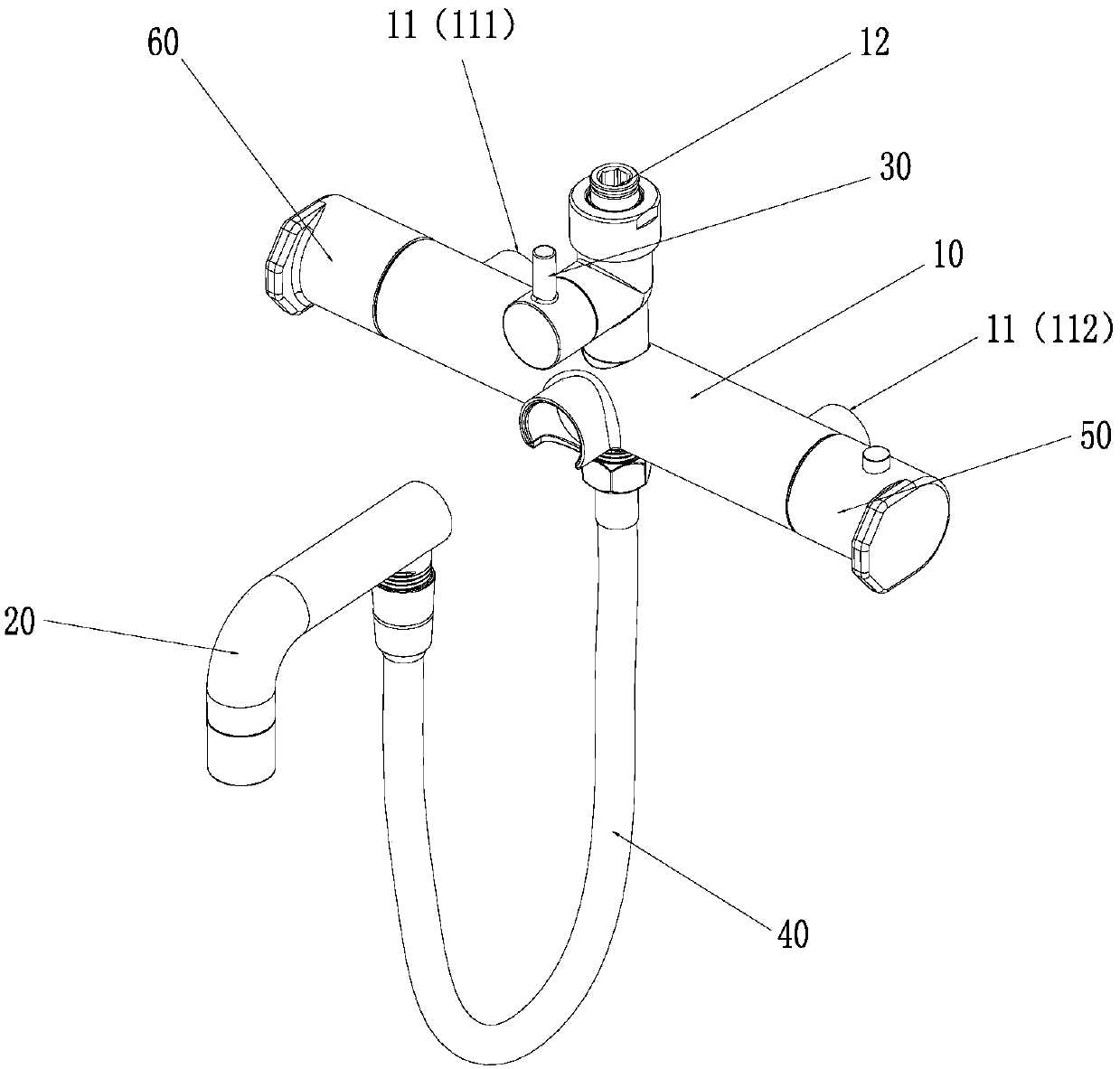 Shower with downward water outlet tap