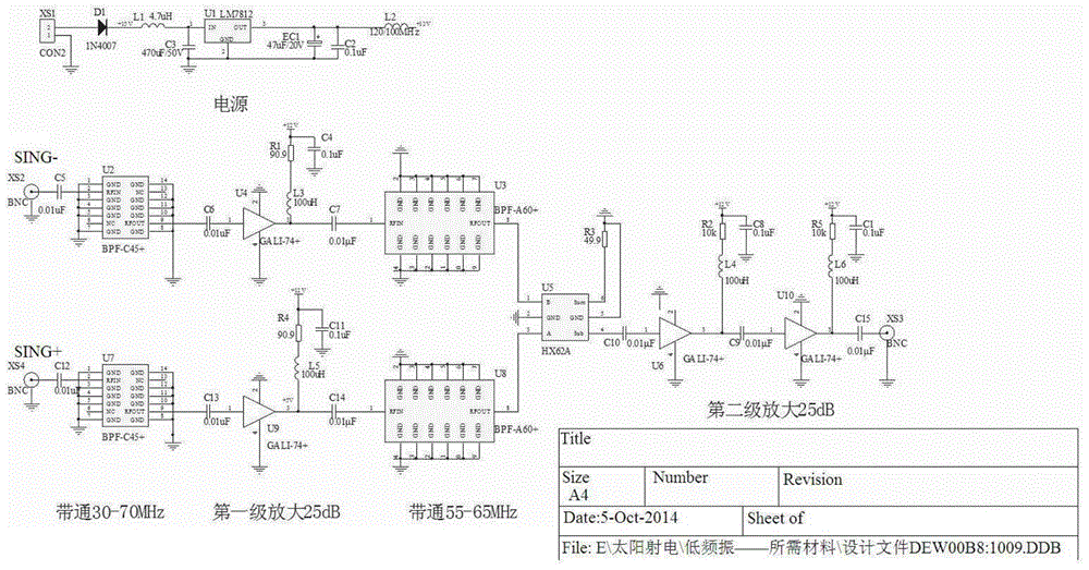 Microwave modular circuit-based radio antenna array receiver system of VHF (very high frequency) band from 55 MHz to 65 MHz