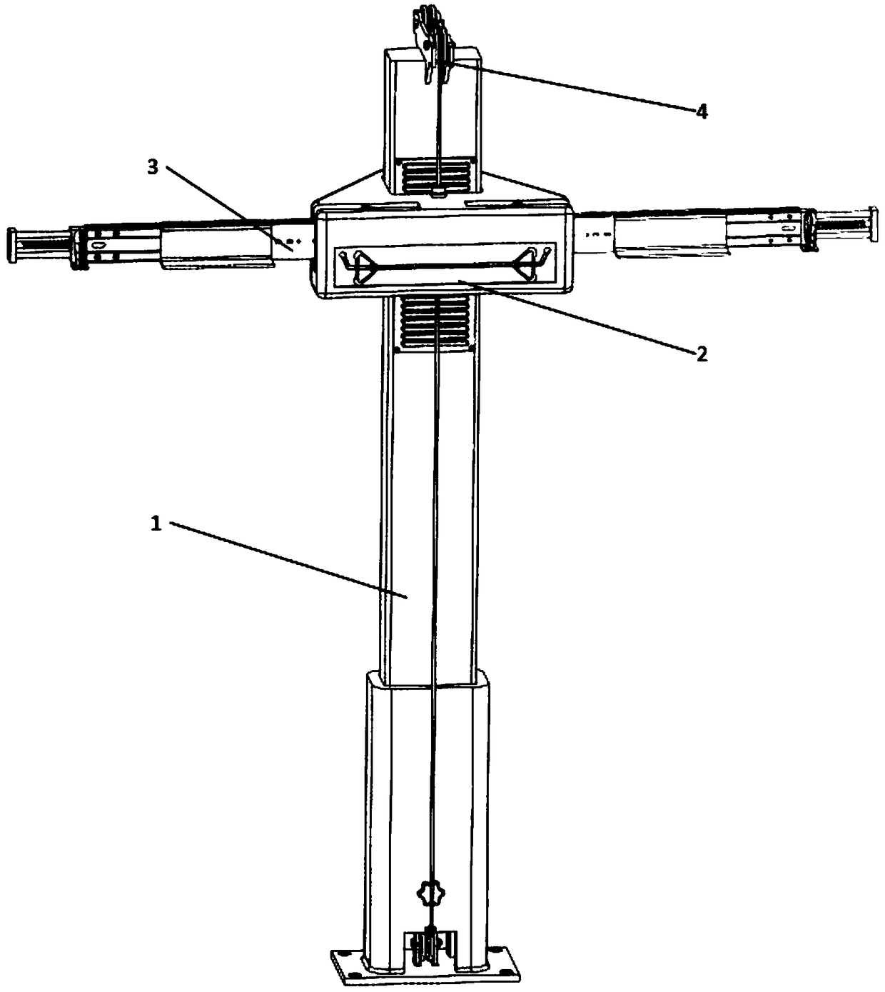 Column-type robot assisting device for upper limb stretching rehabilitation