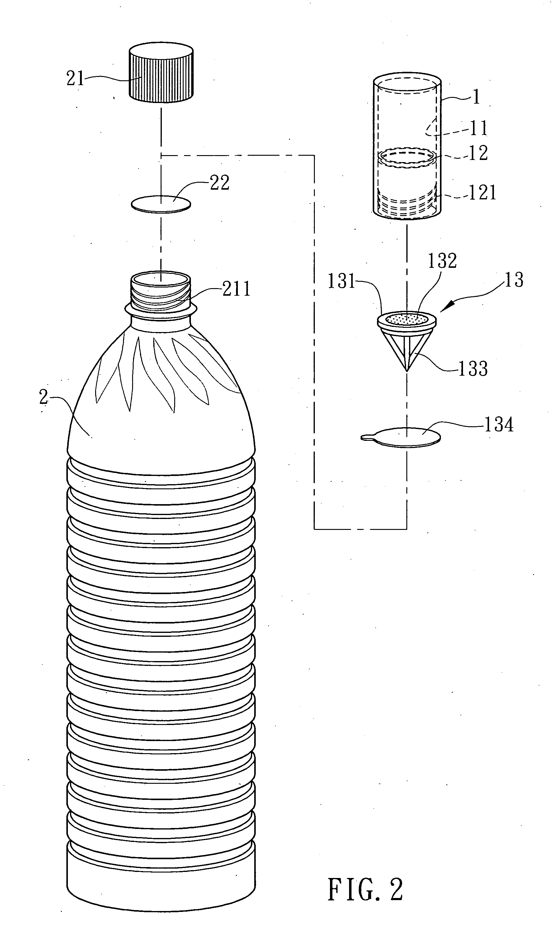 Bottle cap type additive container