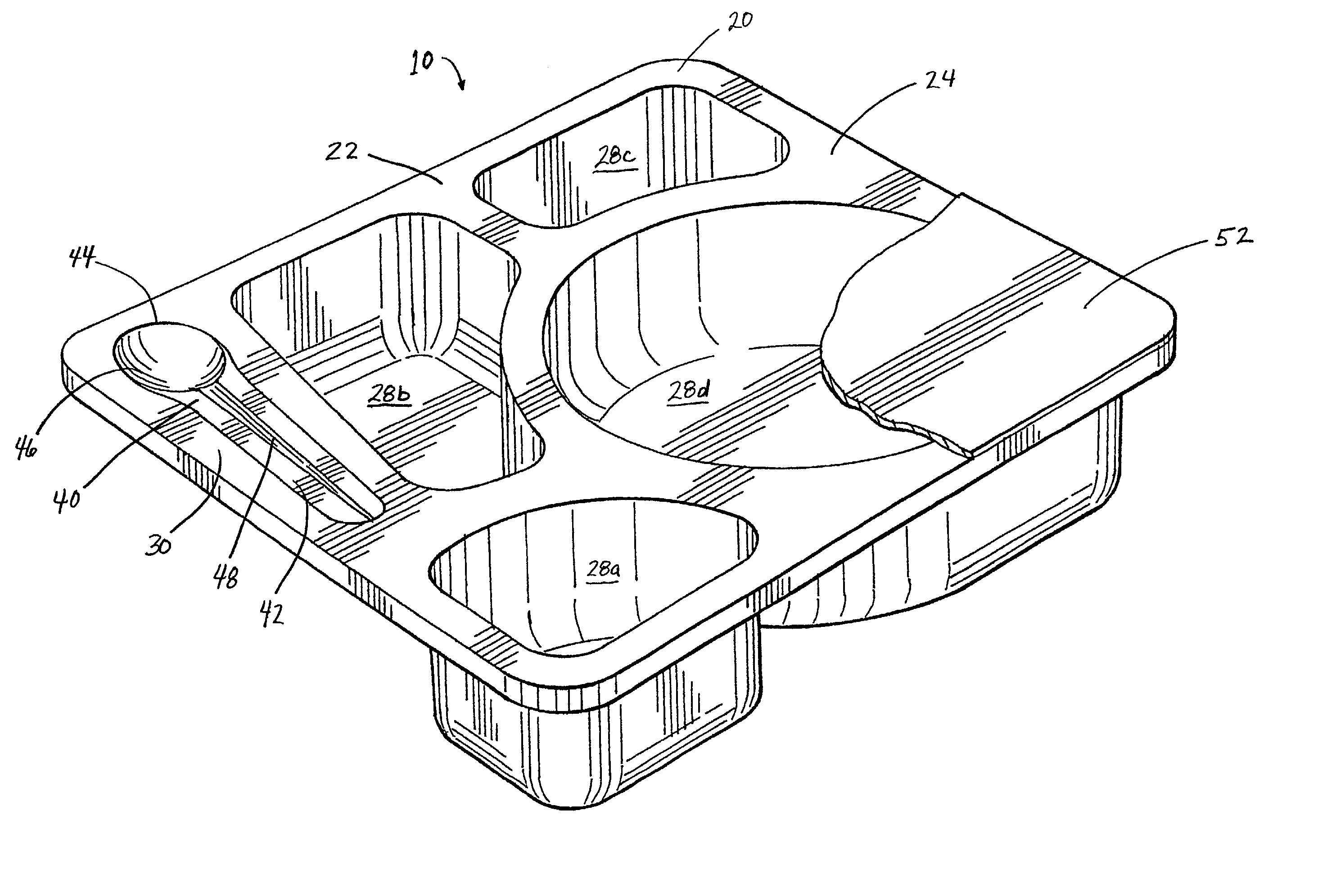 Tray with built in utensil