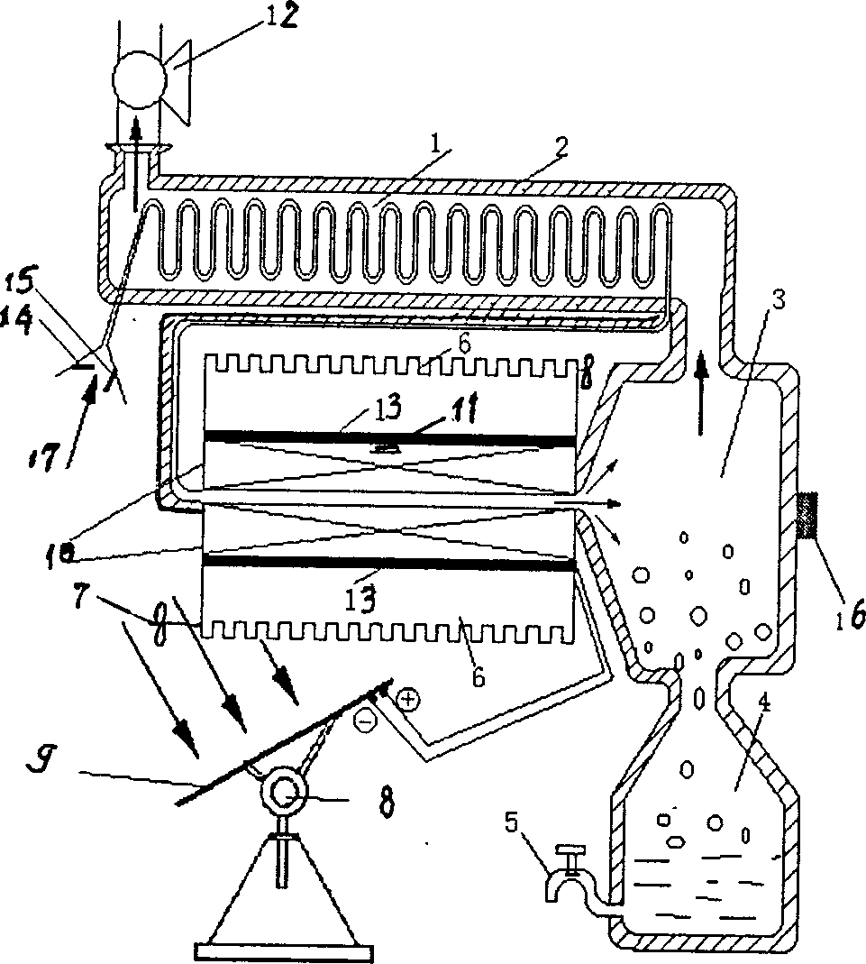 Water gaining apparatus of refrigerating and condensing air with semiconductor powered by solar energy