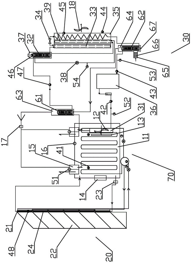 Barn system with multiple heat sources, geothermal pipes and double dehumidification devices