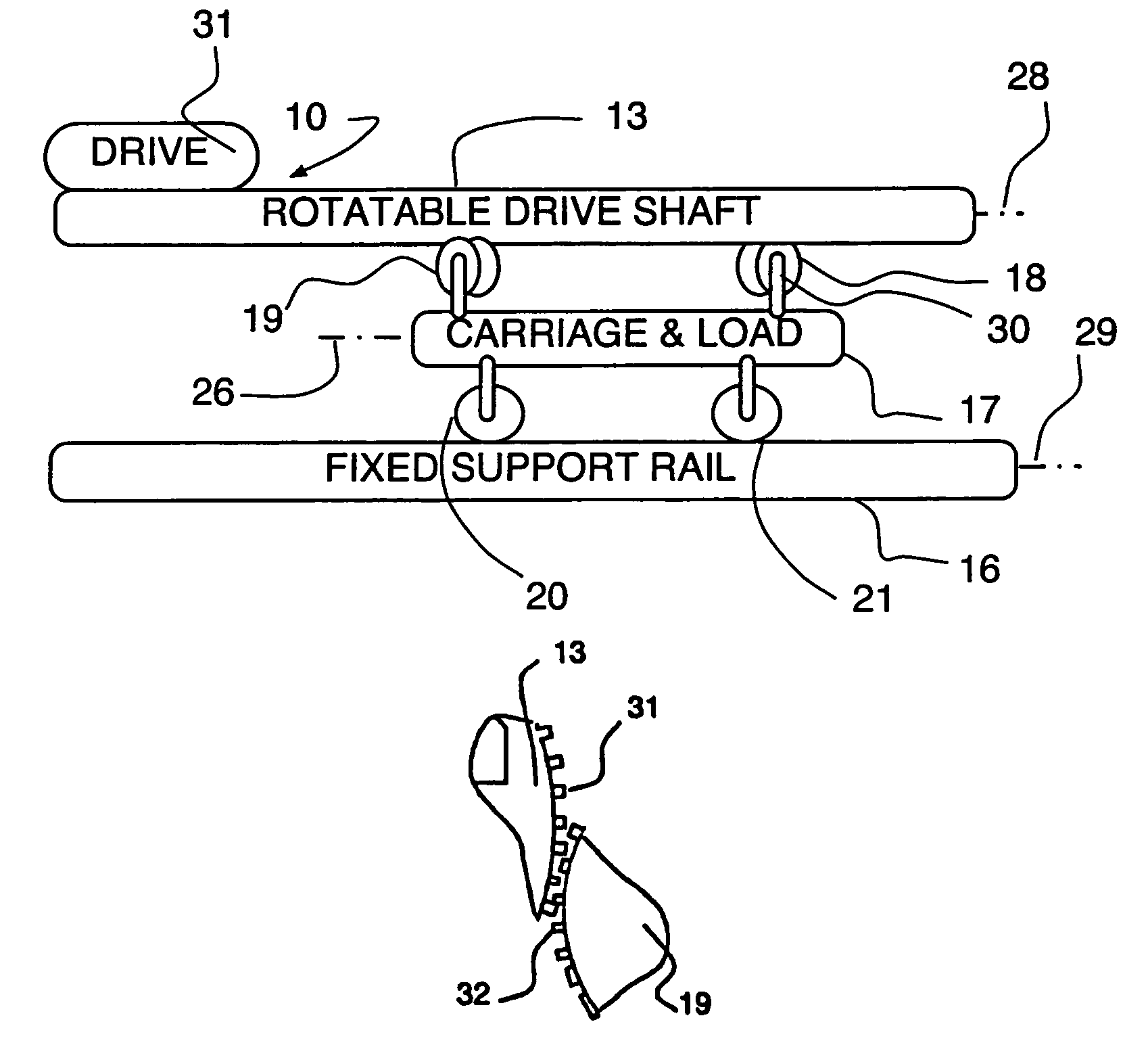 Overhead conveyer with high friction drive tube