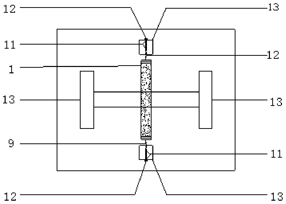 Electric accelerated concrete corrosion test device and method for simulating two-way tension and compression