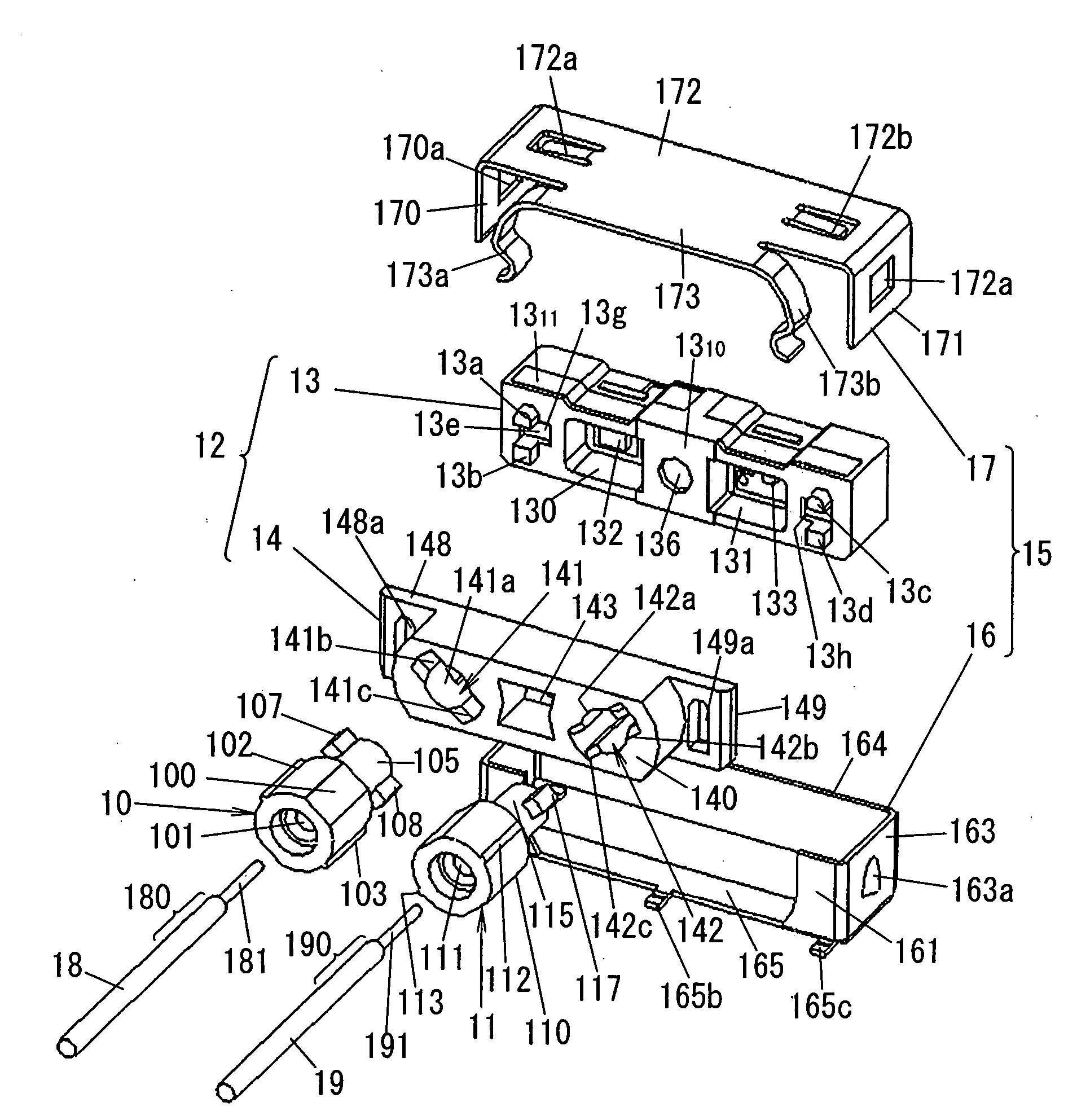 Plug-socket connector apparatus for optical fiber termination