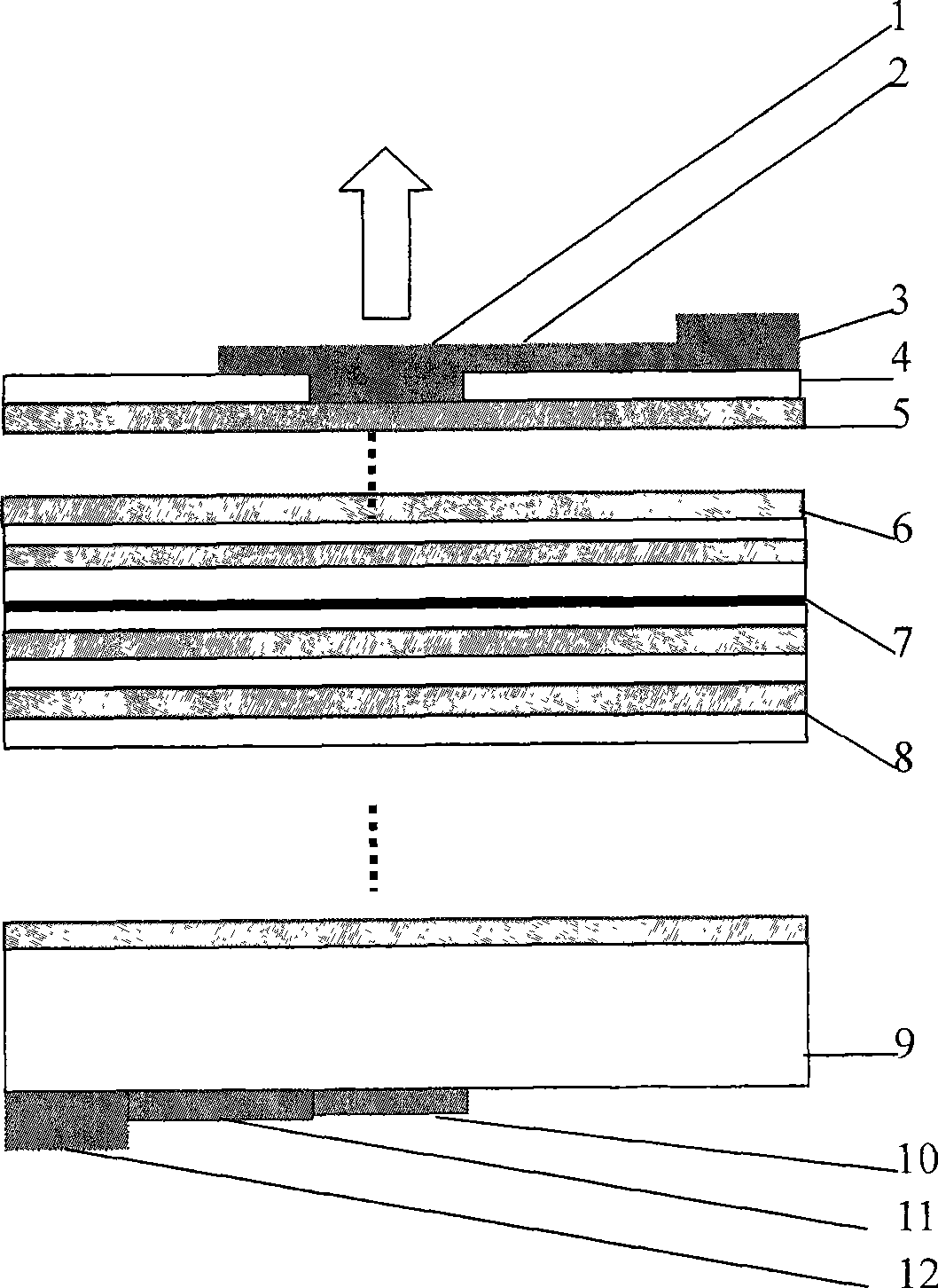 Emitting laser for etching top end non-doping intrinsic layer asymmetric metal membrane vertical cavity surface