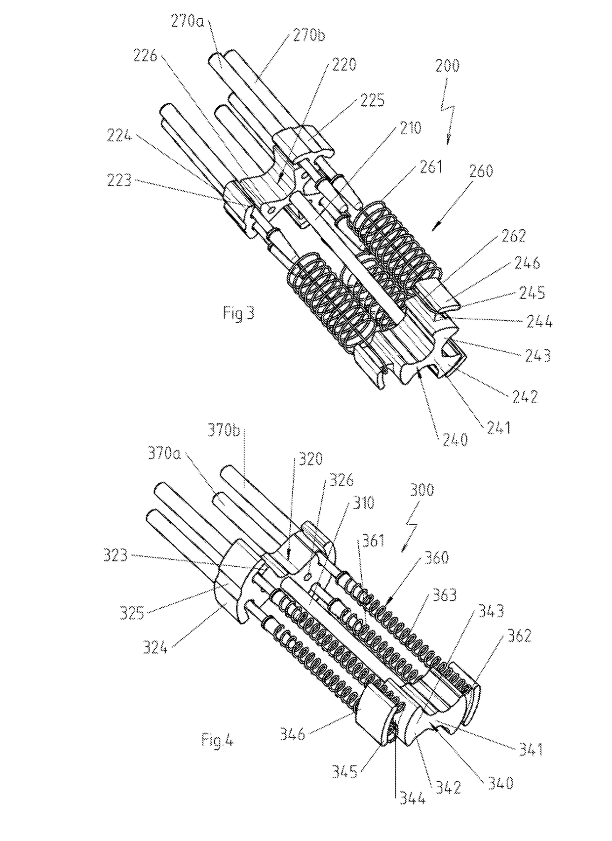 Internal structure for an electrical heating device with heating element freely coiled at least in sections and electrical heating device