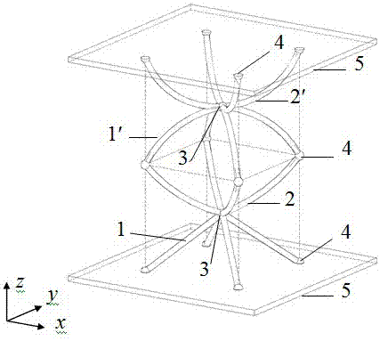 Space lattice material based on curved bar base cells