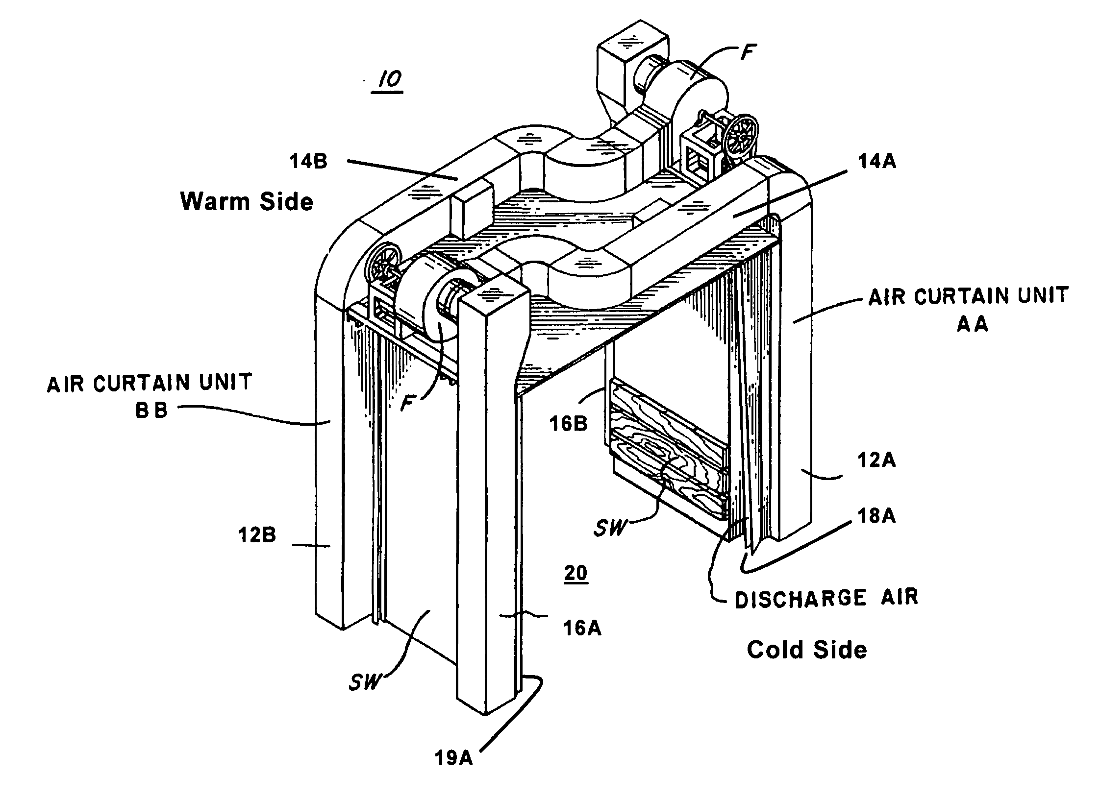 Cold storage doorway with airflow control system and method