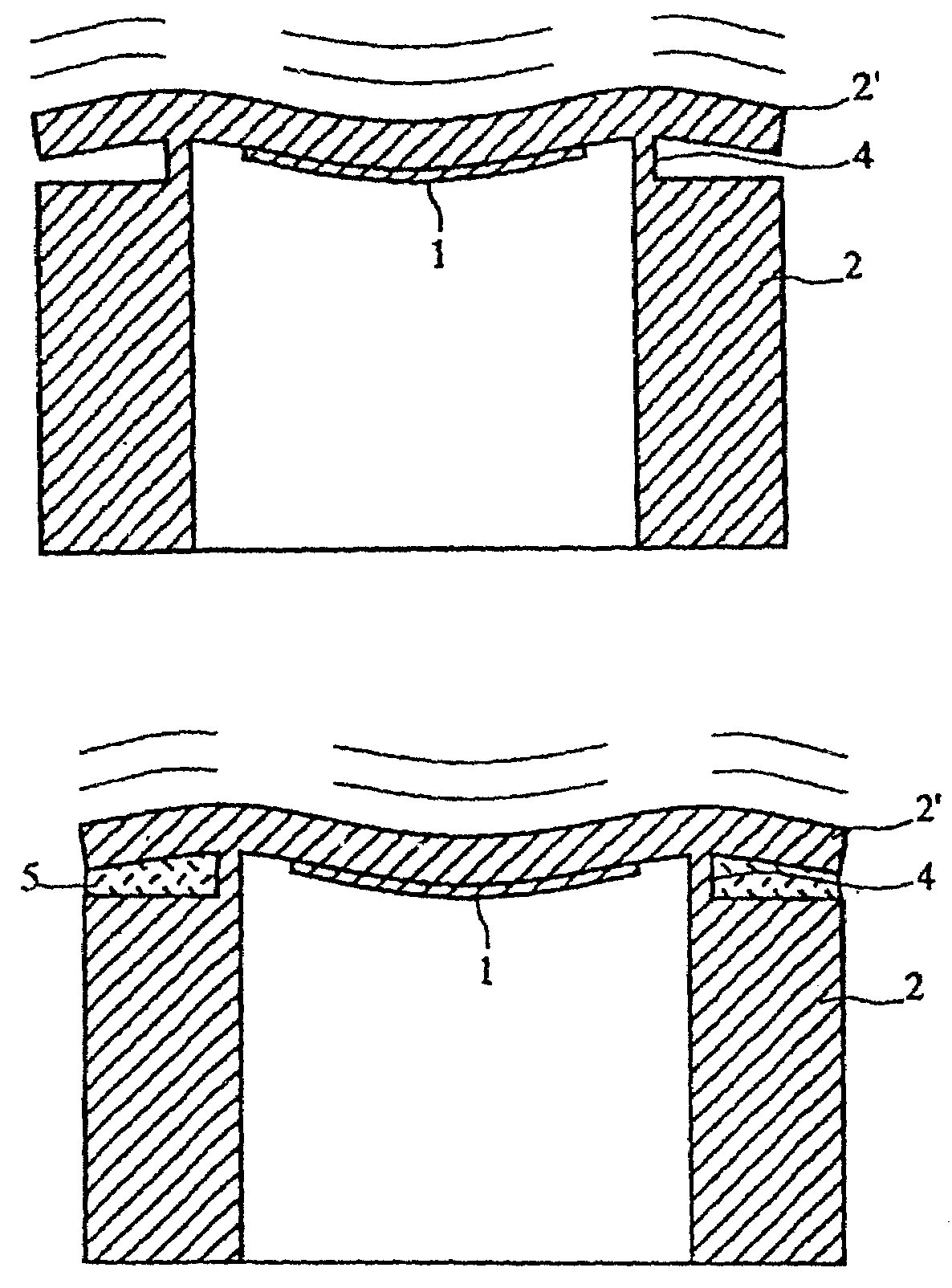 Ultrasonic vibration apparatus use as a sensor having a piezoelectric element mounted in a cylindrical casing and grooves filled with flexible filler