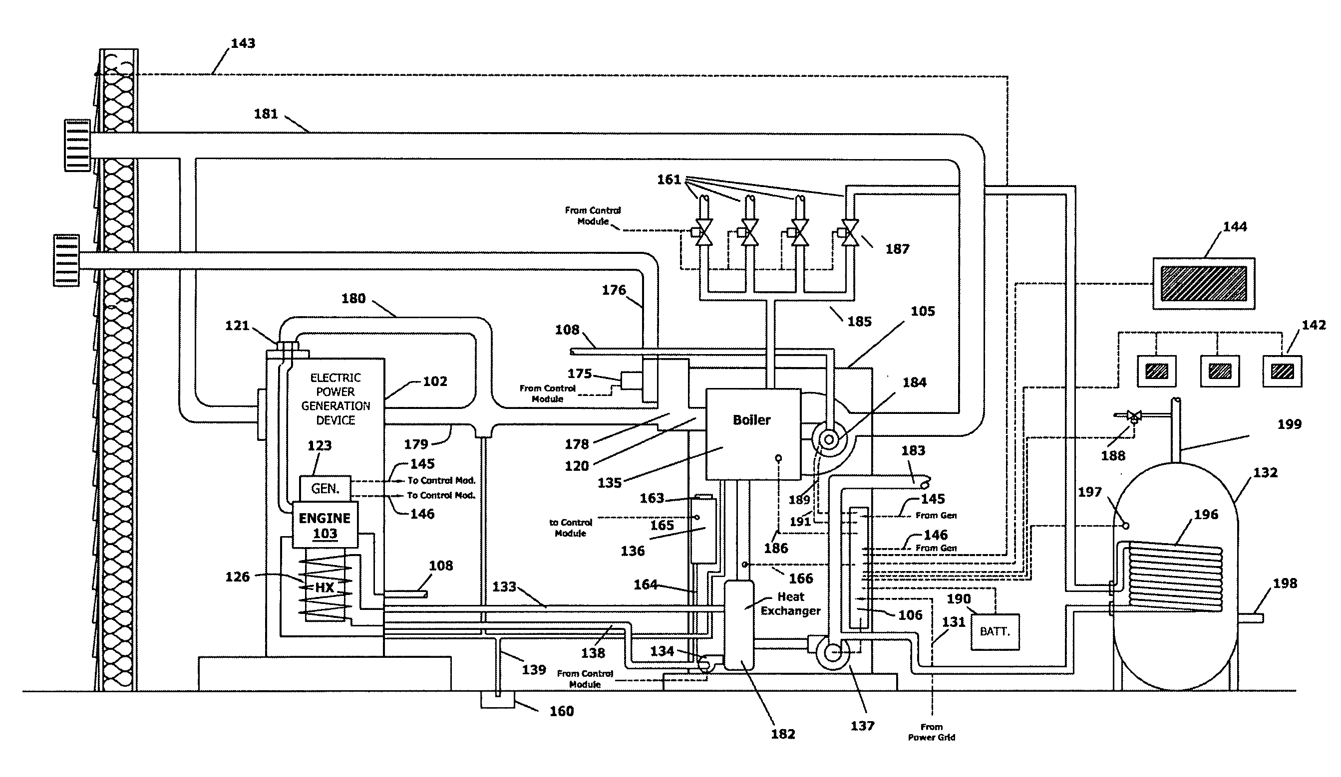 System and method for hydronic space heating with electrical power generation