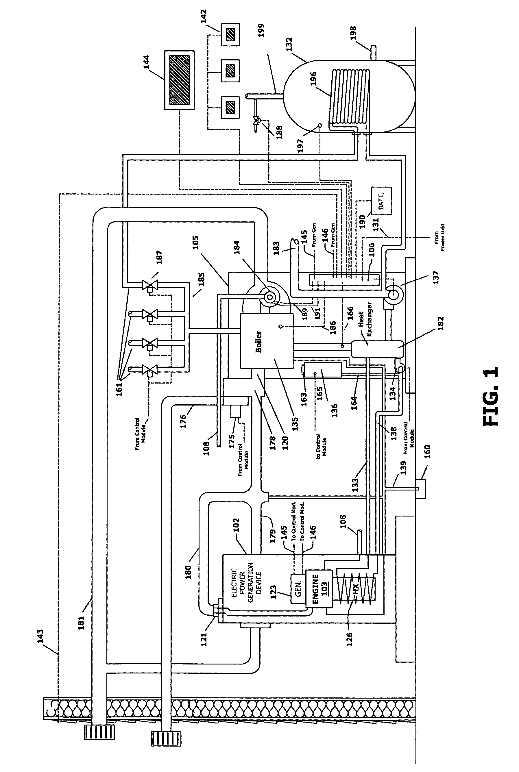 System and method for hydronic space heating with electrical power generation