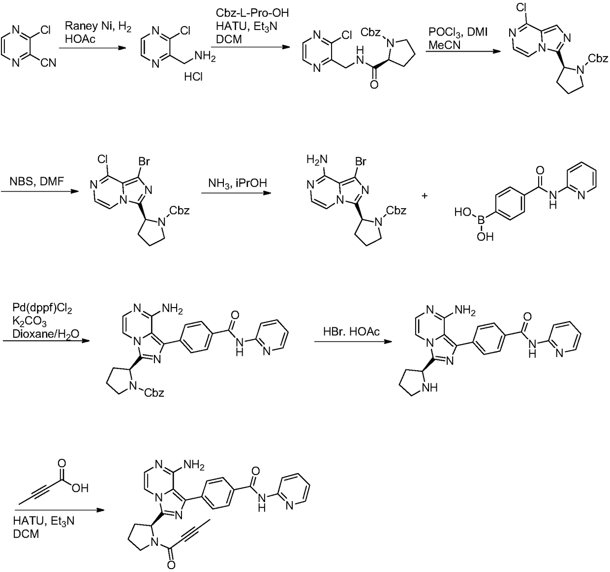 Acalabrutinib and synthesizing method for intermediate thereof