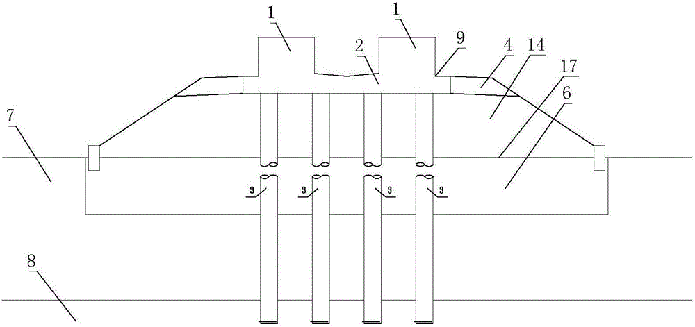 Middle/low-speed magnetic suspension double-line filling section independent pier column type bearing rail beam transition section structure