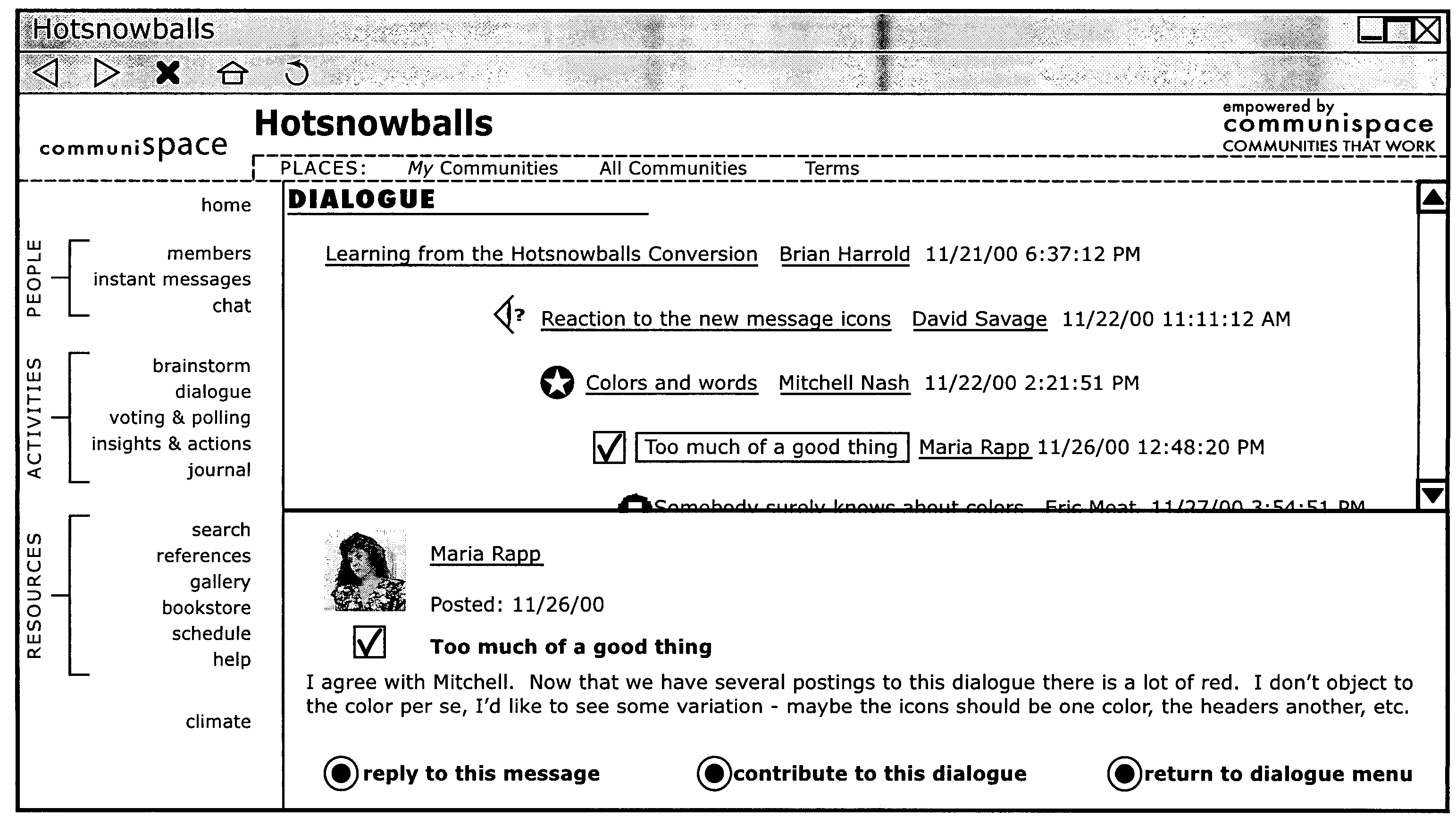 System for supporting a virtual community