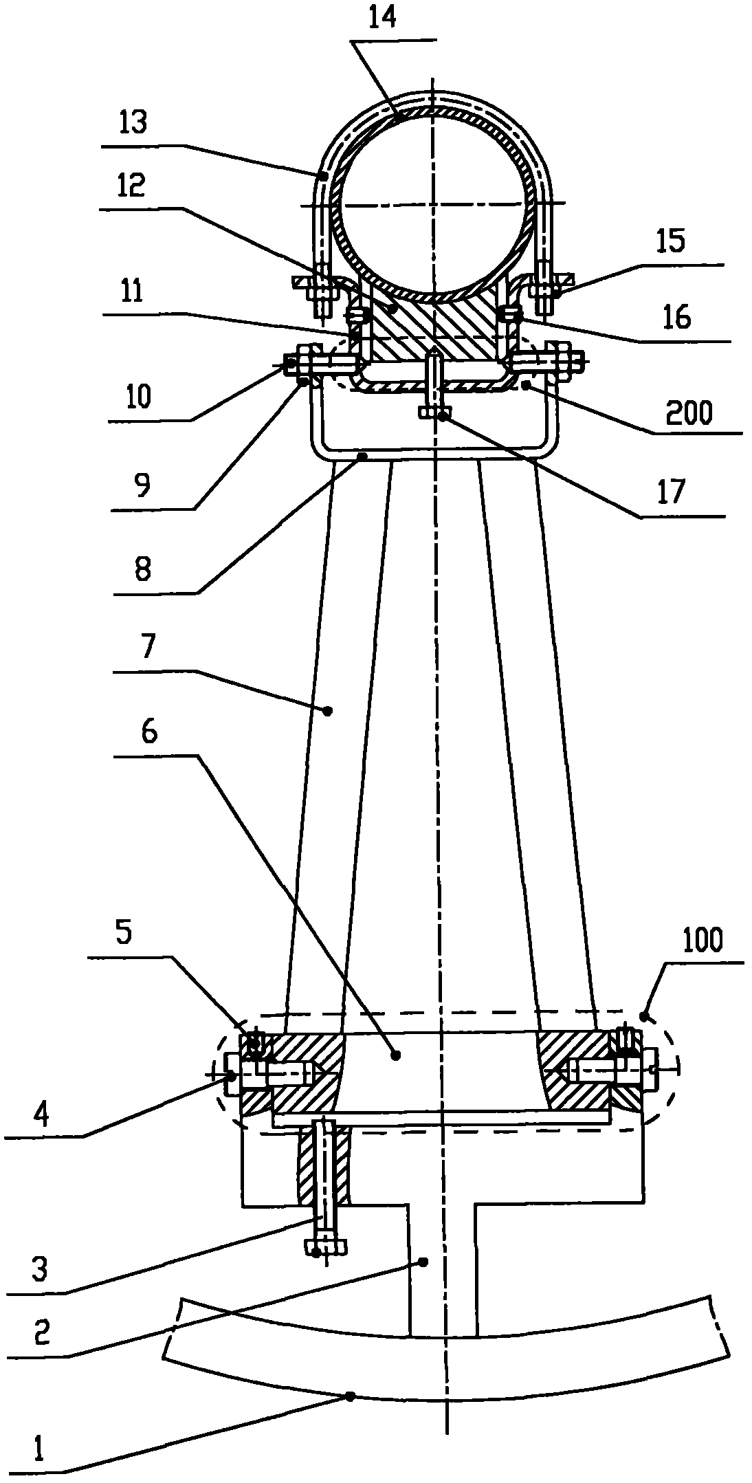 Heat collection pipe adjustable supporting device of solar trough type heat collector