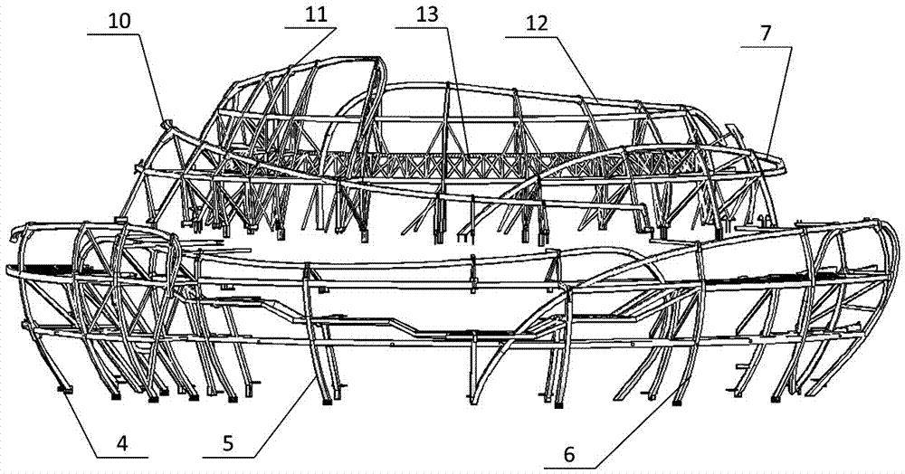 Multi-curve petal truss structure and construction method thereof