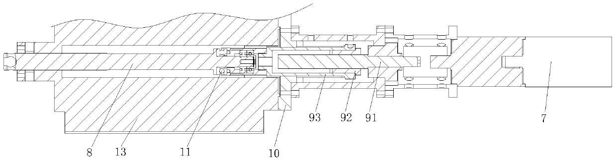 Honing device with hollow main shaft and honing method