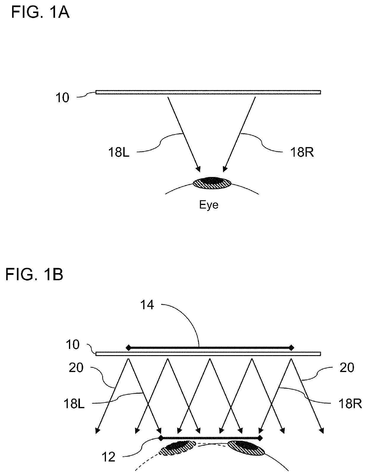 Projector configuration with subdivided optical aperture for near-eye displays, and corresponding optical systems