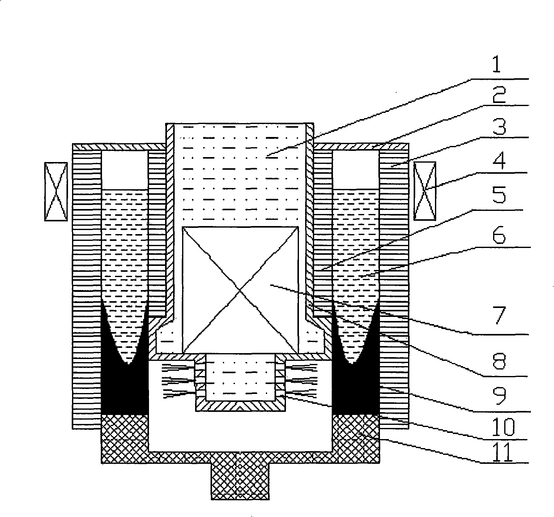 Method for improving quality of continuous casting hollow bloom by applying composite alternating electromagnetic field and device