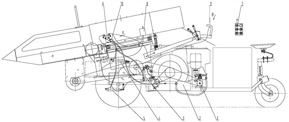 Remote control pneumatic control mechanism of single-row corn harvester