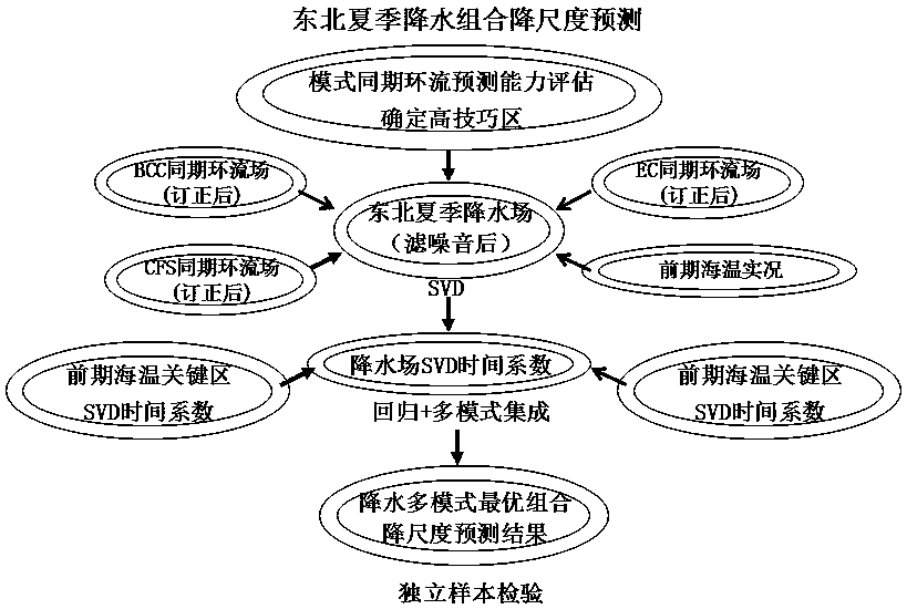 Northeast summer precipitation multi-mode combined downscaling prediction method