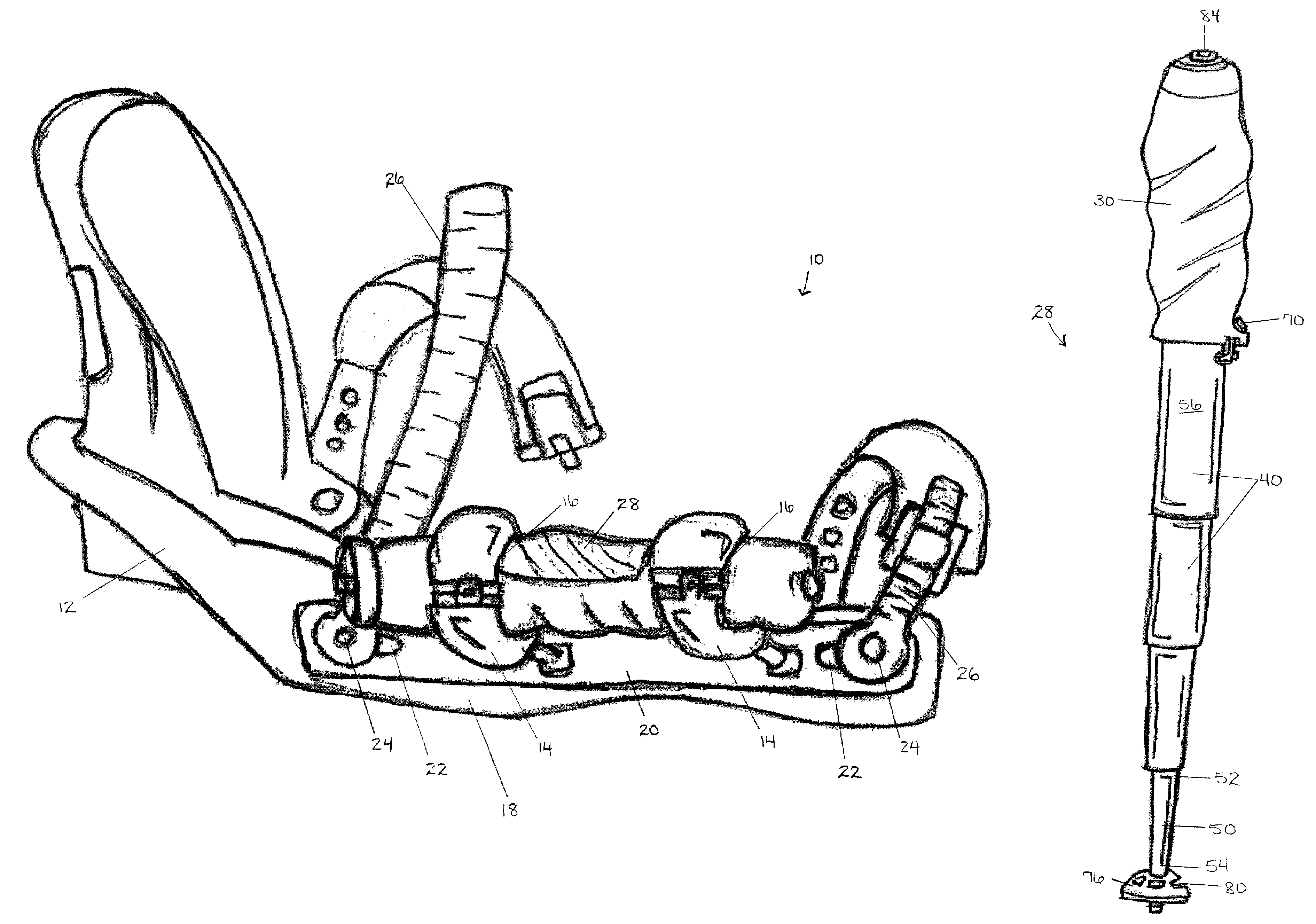 Retractable snow pole and snowboard binding combination