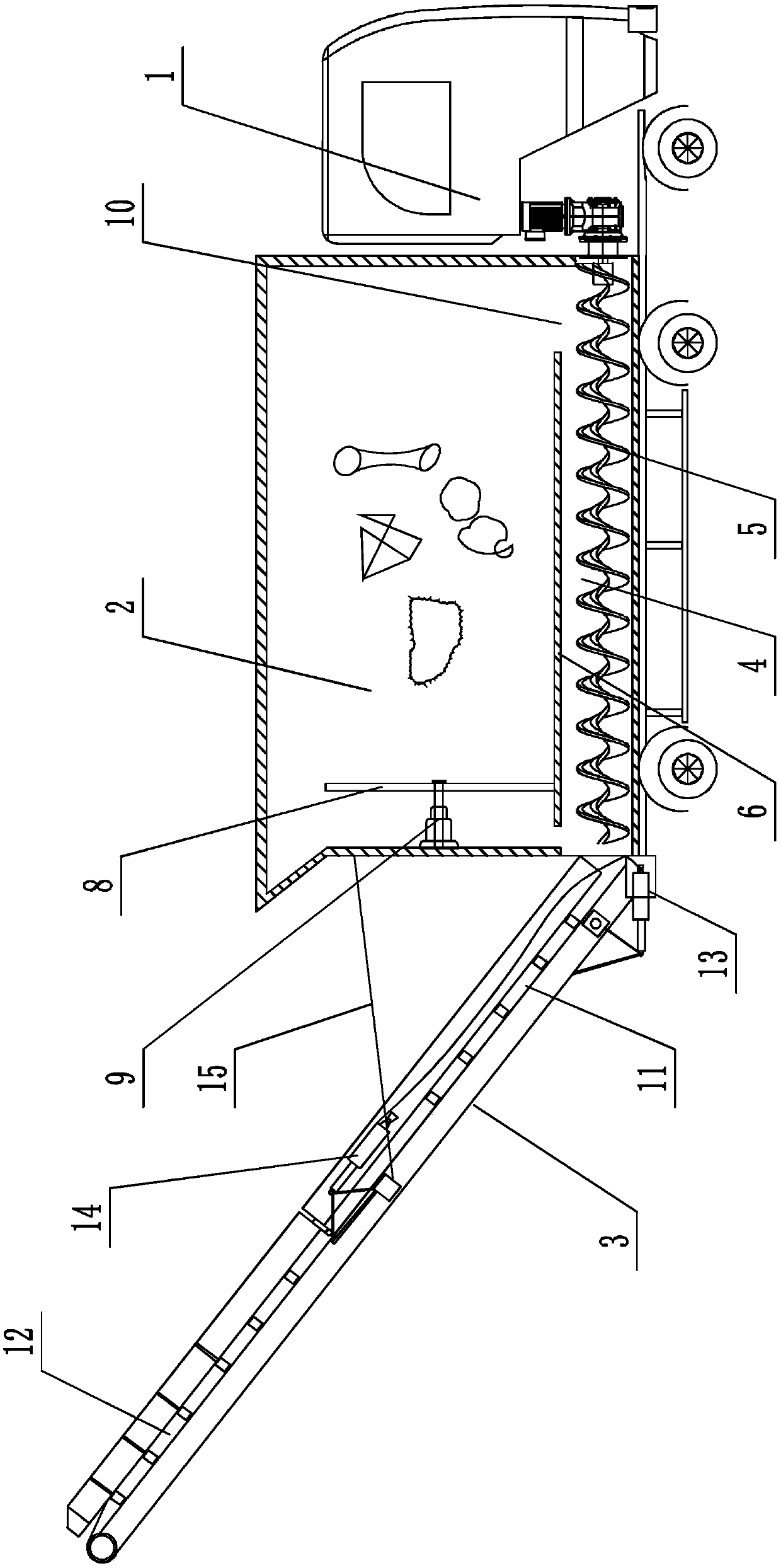 Efficient garbage truck for garbage desiccation and garbage unloading method