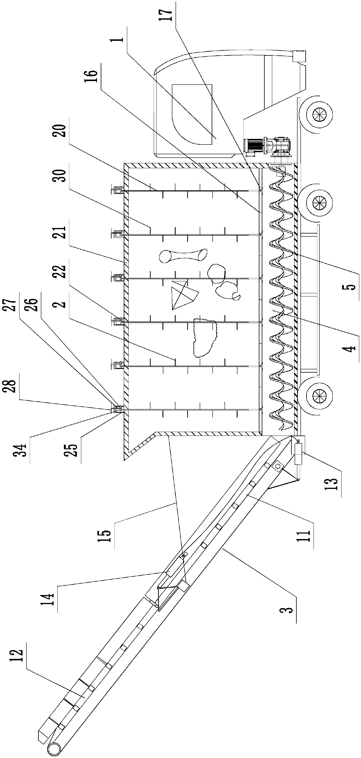 Efficient garbage truck for garbage desiccation and garbage unloading method