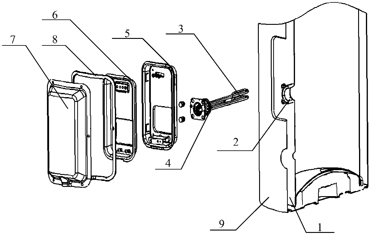 A water heater and an electric heating installation assembly for an enamel water tank