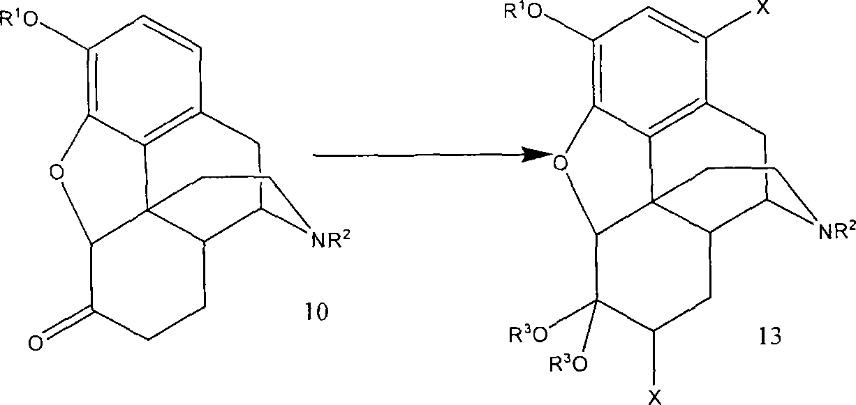 A new synthetic route to 14-hydroxyl opiates through 1-halo-thebaine or analogs