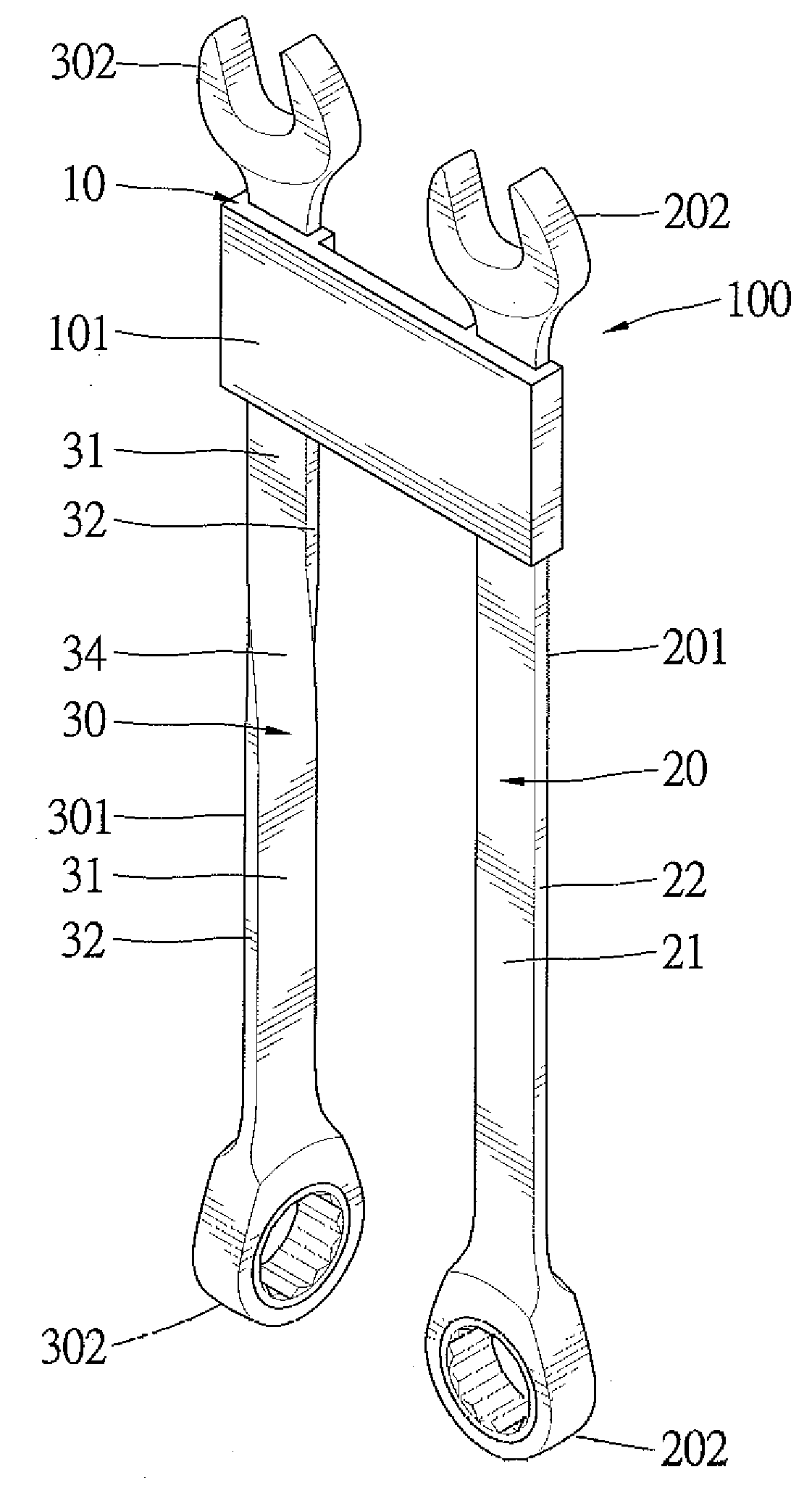 Display Rack Assembly for Wrenches with Different Handles