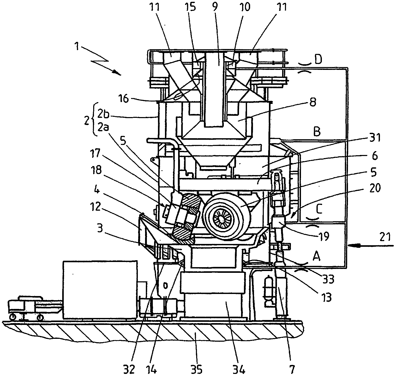 Roller mill with sealing gas impingement