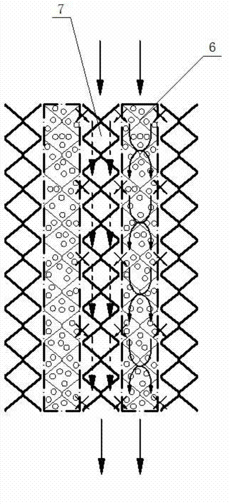 Catalytic distillation filler with alternative flow structure