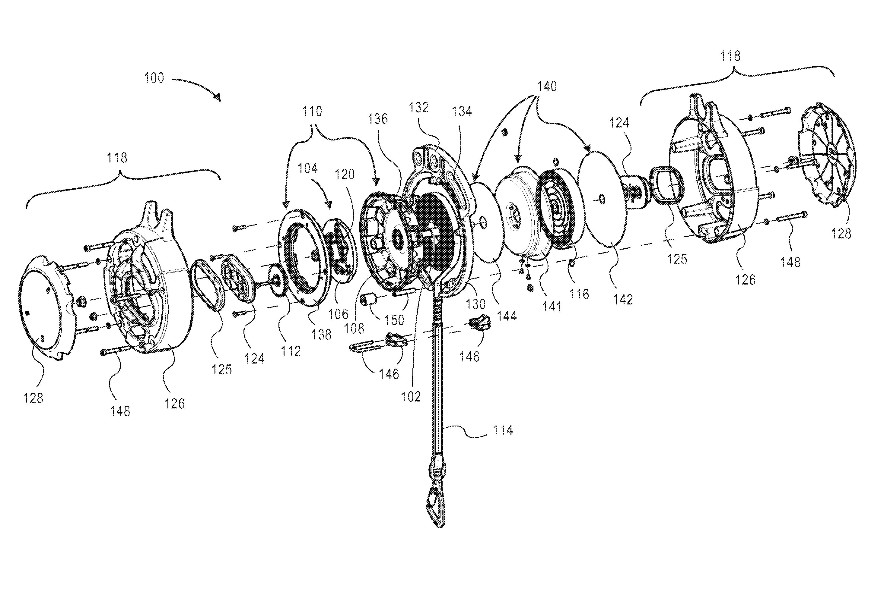 Line dispensing device with eddy current breaking for use with climbing and evacuation