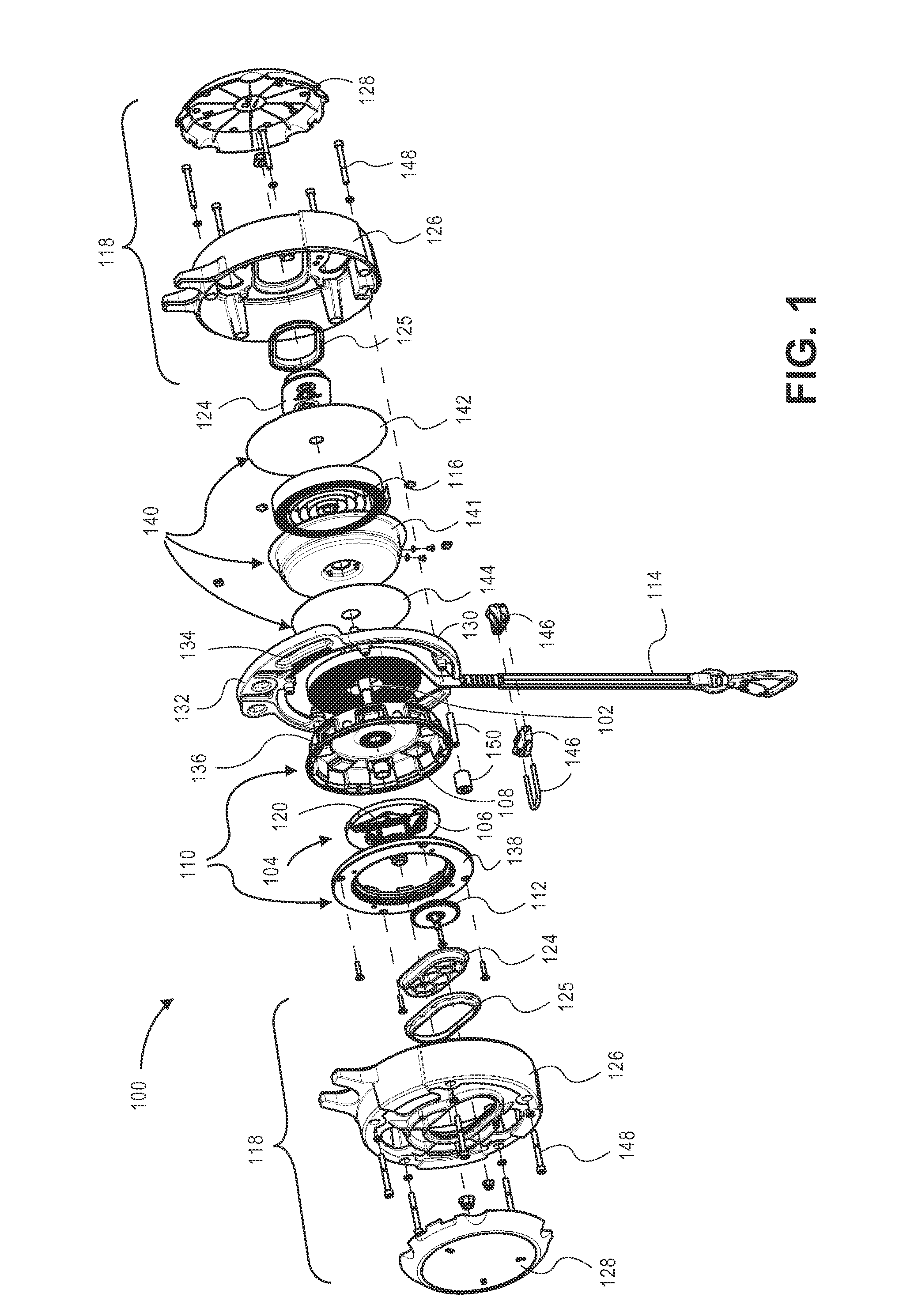 Line dispensing device with eddy current breaking for use with climbing and evacuation