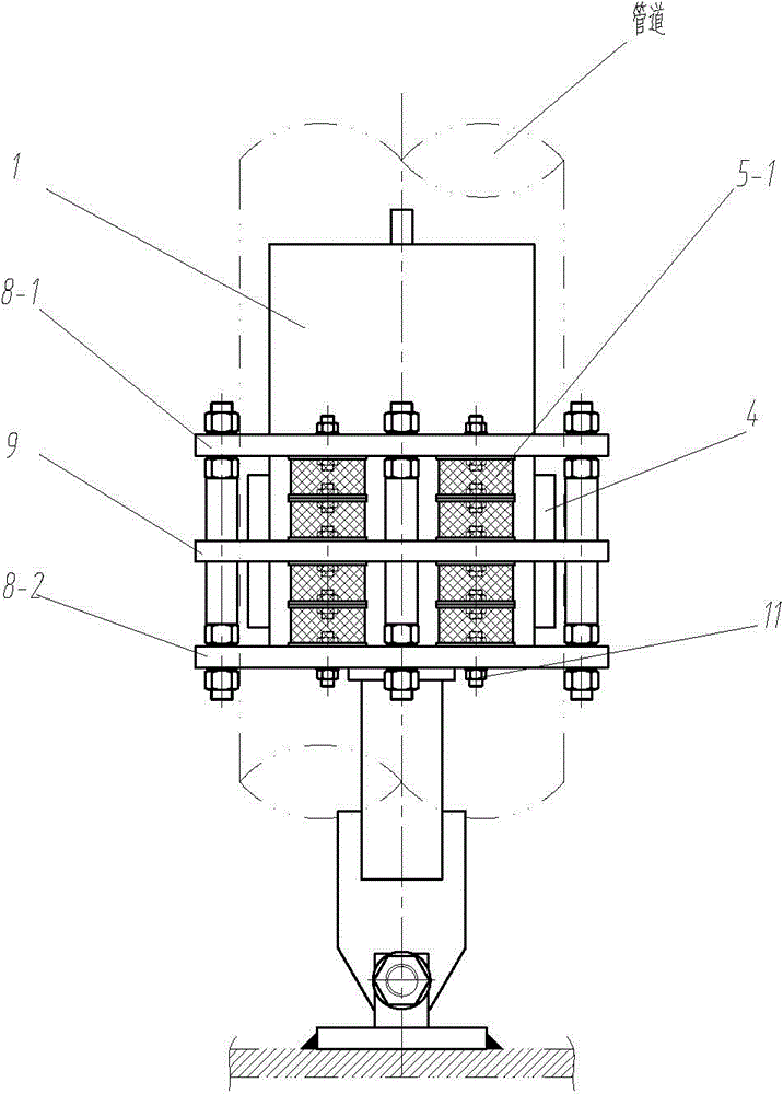 Vibration damping tube support for vertical pipeline