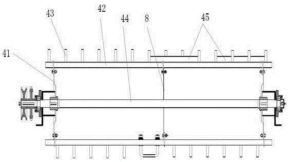 A threshing structure of an L-shaped horizontal and vertical axial flow full-feed combine harvester