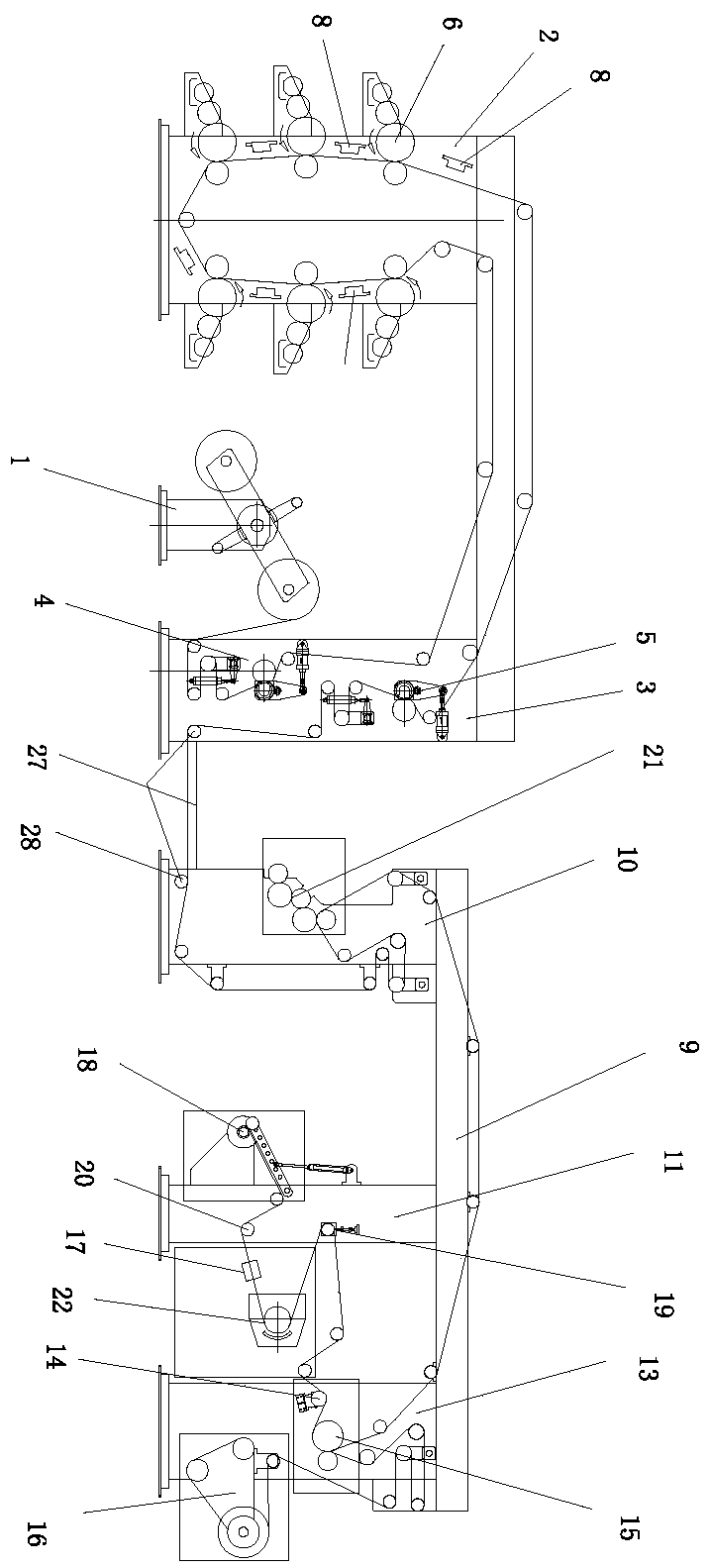 Stacked flexile printing machine connecting line EB radiation instant curing compound machine