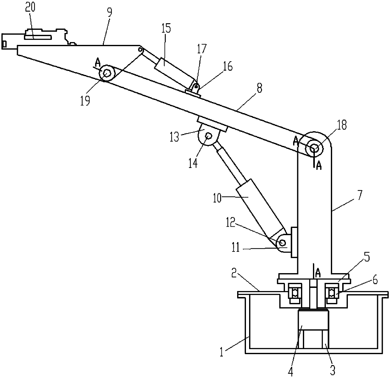 Spraying robot mechanical arm with five freedom degrees