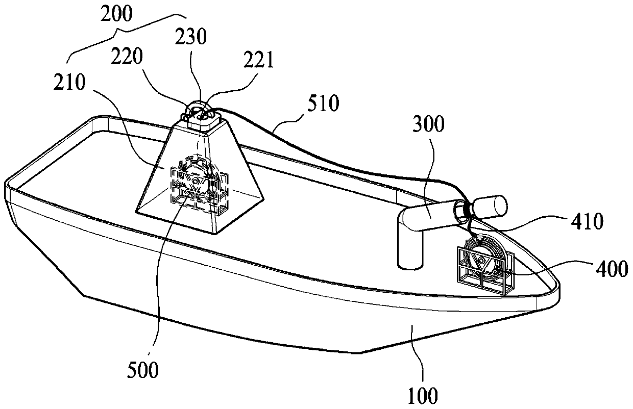 Unmanned boat equipped with connection device and recovery method thereof