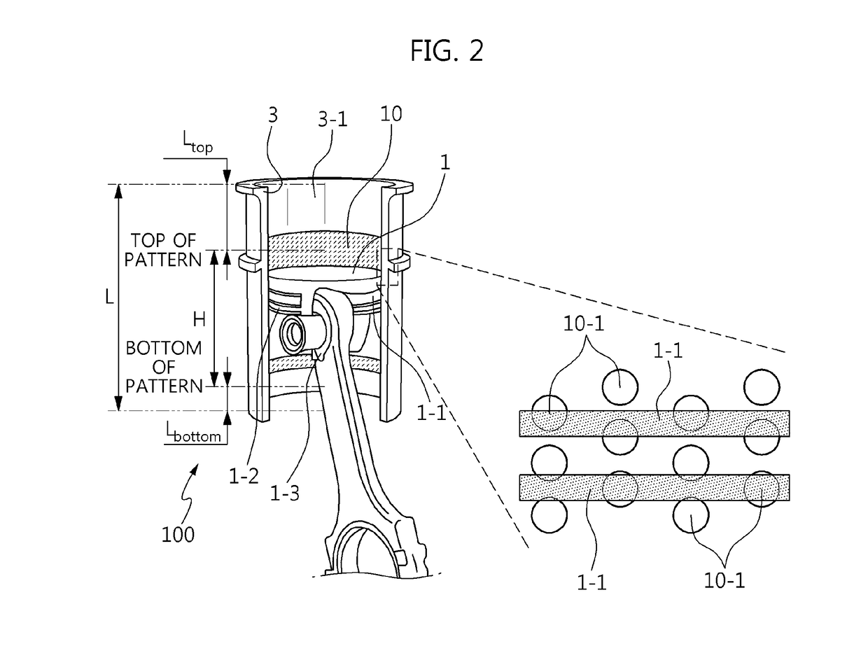 Engine having shearing resistance reduction patterns