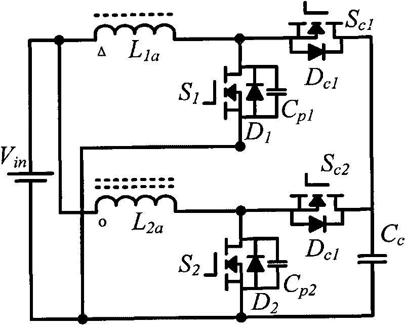 Forward-flyback isolated type boost inverter realized by coupling inductors and application thereof