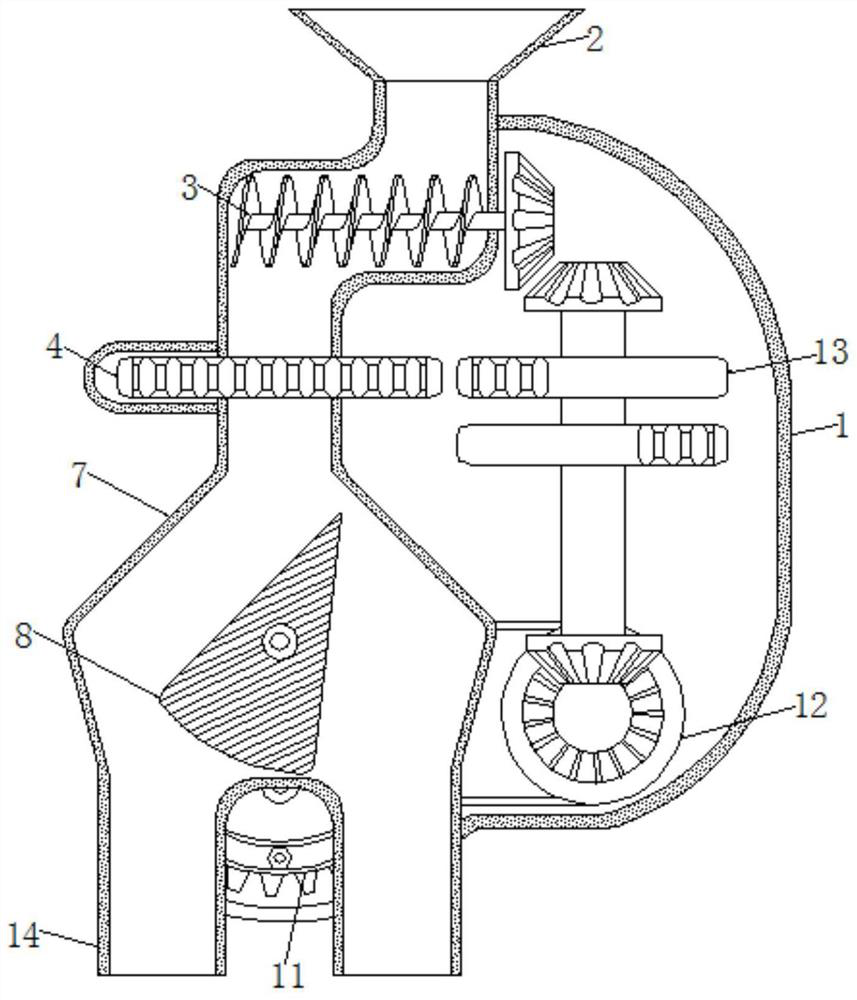 A feeder for building materials that controls the amount of falling and avoids material accumulation