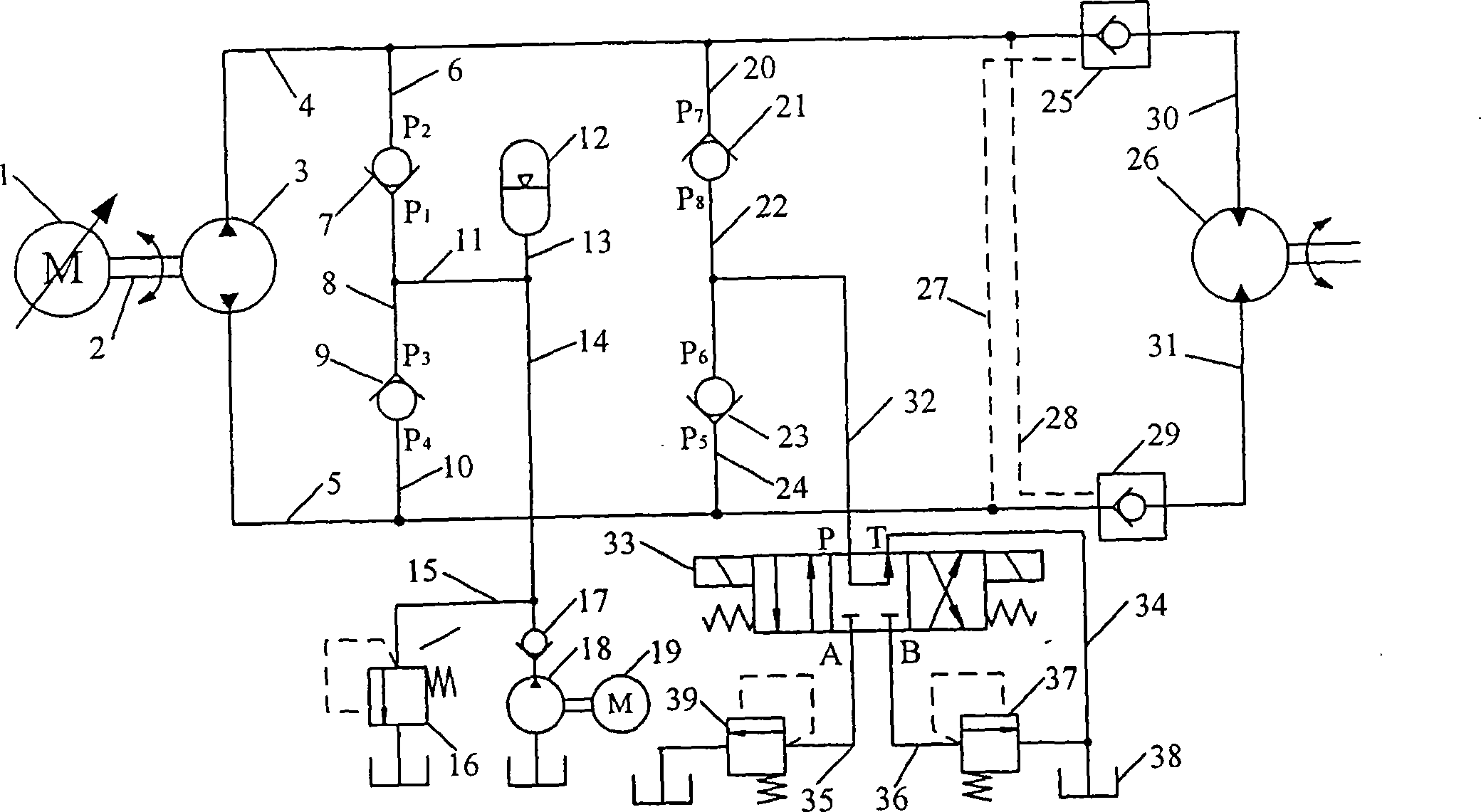 Rotating speed variable driving shield cutterhead energy-saving hydraulic control system