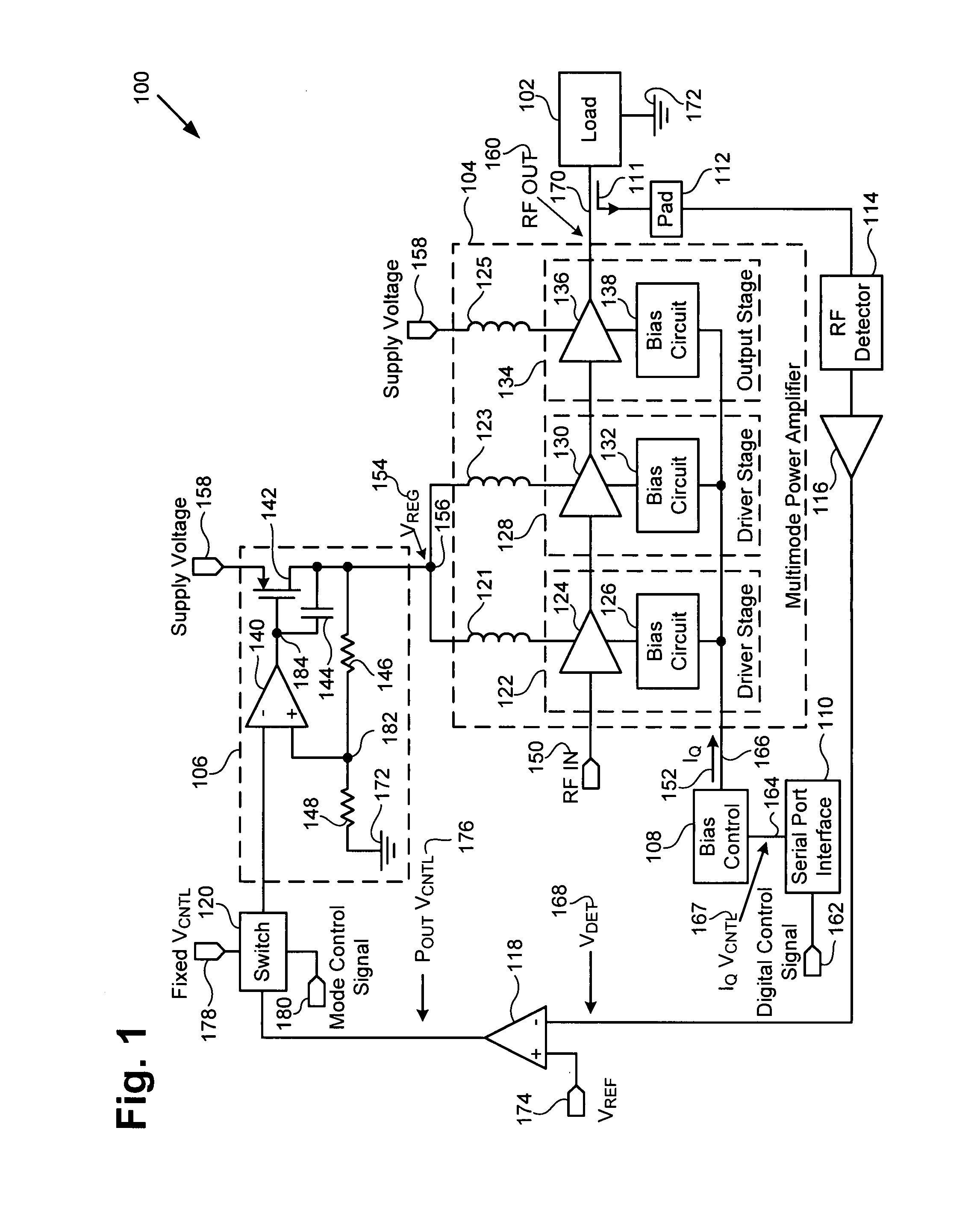 Multimode amplifier for operation in linear and saturated modes