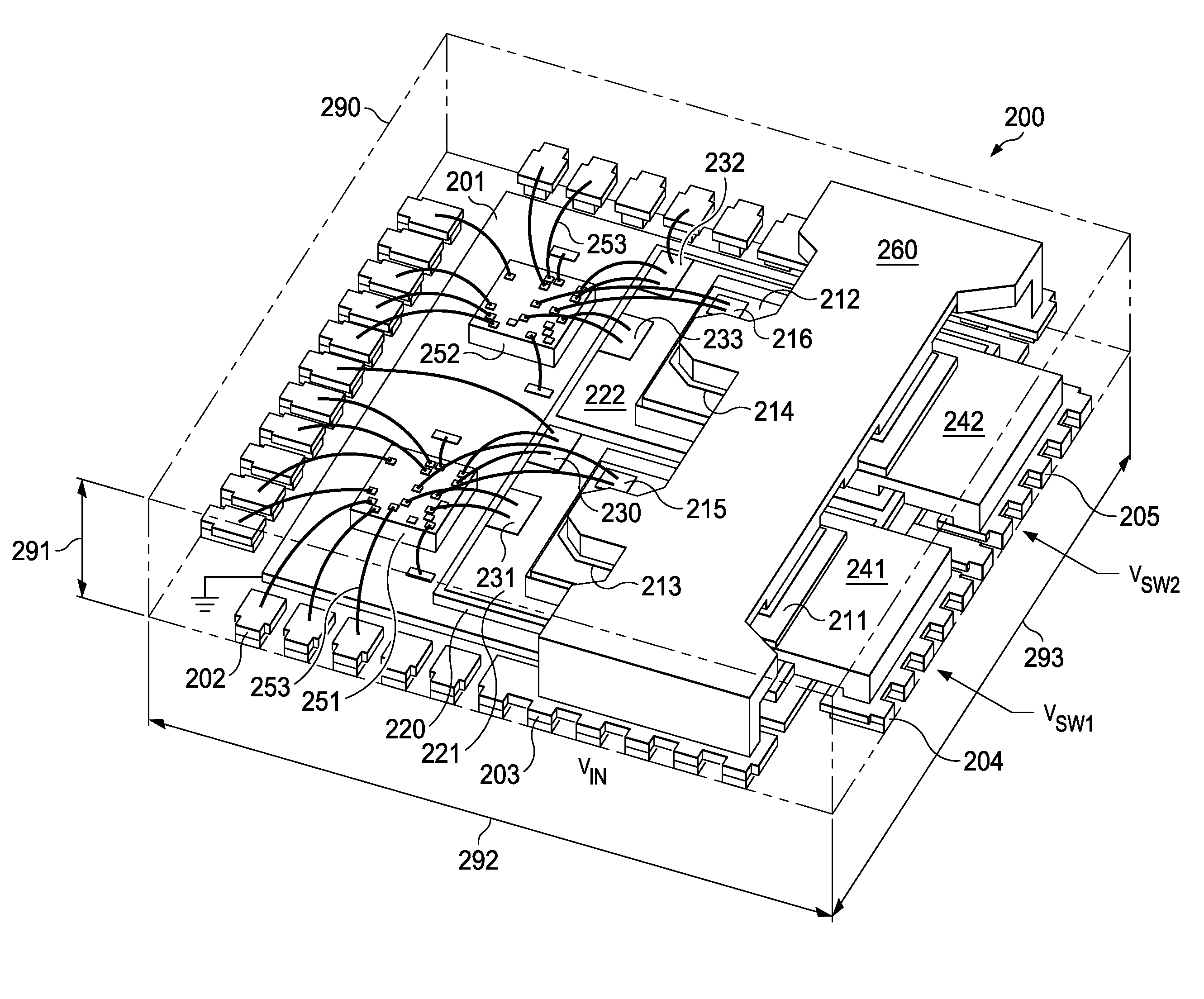 Integrating multi-output power converters having vertically stacked semiconductor chips