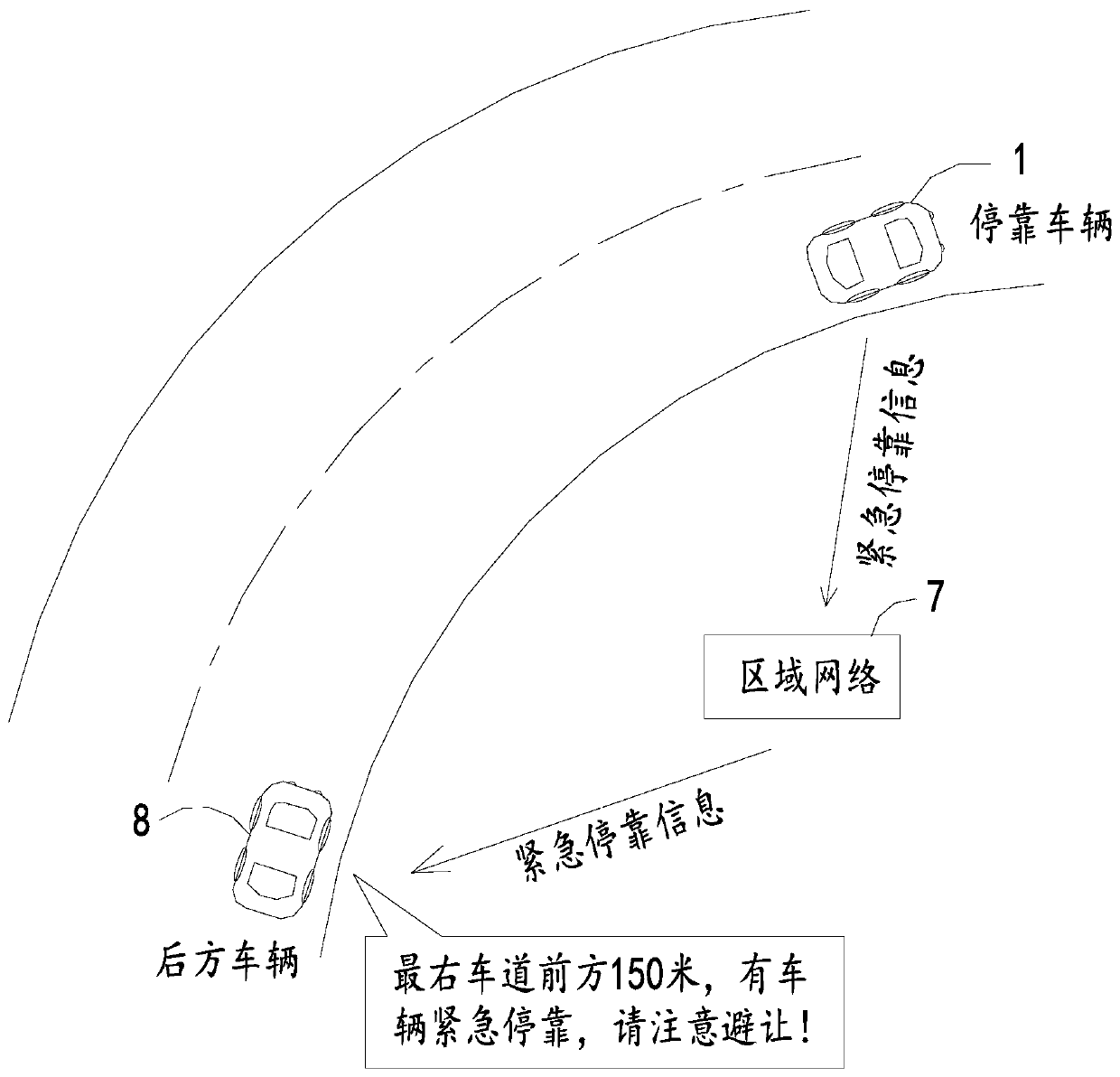 Method of warning rear vehicle due to emergency stop on highway and system